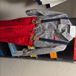 Cat & Jack Gray and Red Kids Set with Suspenders